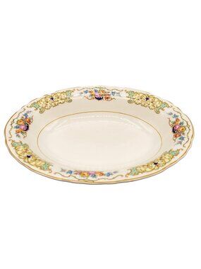 1940s Canonsburg Pottery Co Vegetable Serving Bowl Floral Rim Scrolls Oval